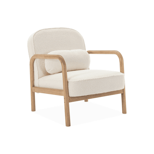 Cadeirão escandinavo redondo em madeira e boucle, Amelie boucle, Creme, 66x82x77 cm Cadeirão escandinavo redondo em madeira e boucle, Amelie boucle, Creme, 66x82x77 cm
