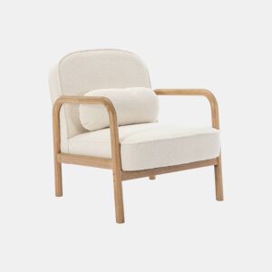 Cadeirão escandinavo redondo em madeira e boucle, Amelie boucle, Creme, 66x82x77 cm