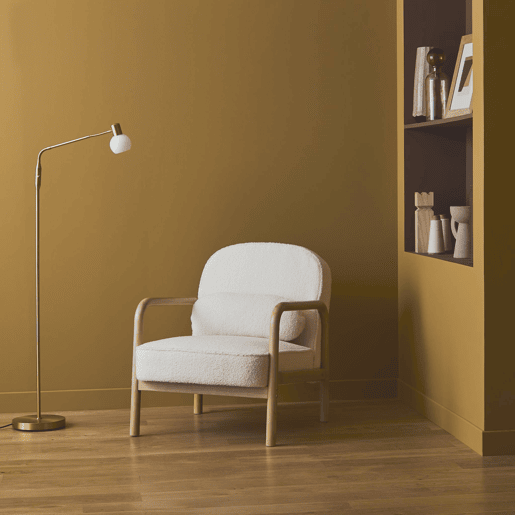 Cadeirão escandinavo redondo em madeira e boucle, Amelie boucle, Creme, 66x82x77 cm Cadeirão escandinavo redondo em madeira e boucle, Amelie boucle, Creme, 66x82x77 cm