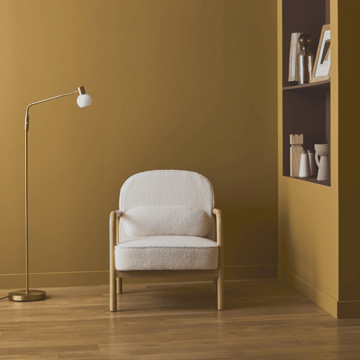 Cadeirão escandinavo redondo em madeira e boucle, Amelie boucle, Creme, 66x82x77 cm Cadeirão escandinavo redondo em madeira e boucle, Amelie boucle, Creme, 66x82x77 cm