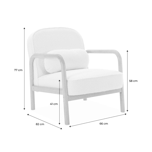 Cadeirão escandinavo redondo em madeira e boucle, Amelie boucle, Creme, 66x82x77 cm Cadeirão escandinavo redondo em madeira e boucle, Amelie boucle, Creme, 66x82x77 cm