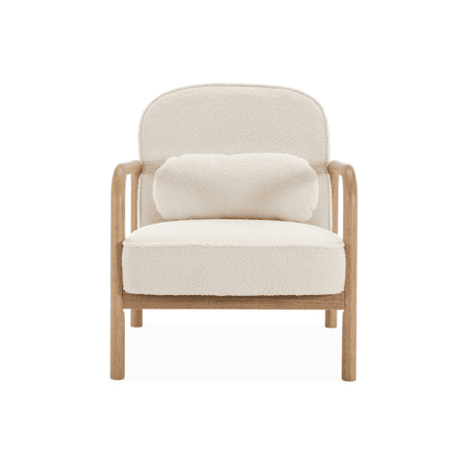 Cadeirão escandinavo redondo em madeira e boucle, Amelie boucle, Creme, 66x82x77 cm Cadeirão escandinavo redondo em madeira e boucle, Amelie boucle, Creme, 66x82x77 cm