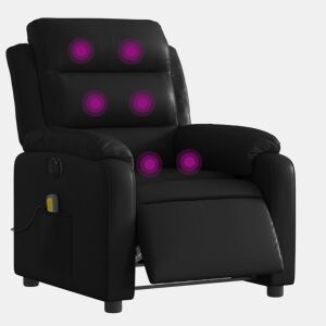 vidaXL Poltrona massagens reclinável elétrica couro artificial preto