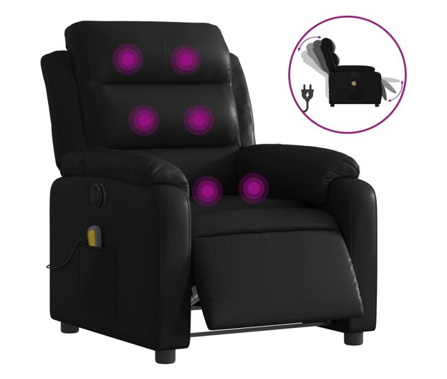 Vidaxl sillón de masaje reclinable eléctrico cuero sintético negro