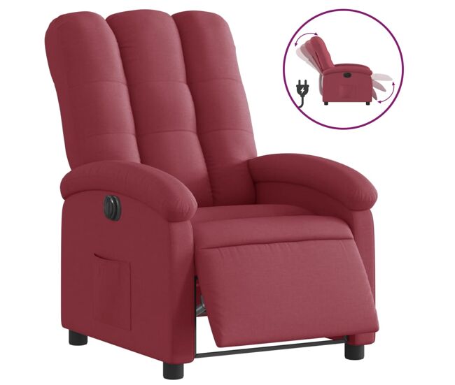 Vidaxl sillón reclinable eléctrico tela rojo tinto