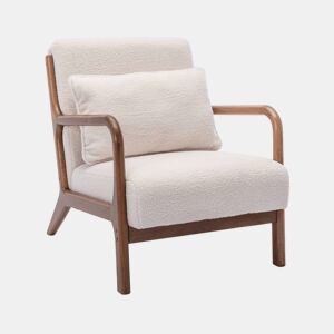 Cadeirão escandinavo em madeira de hévea clara, Lorens boucle, Creme, 65x80x79 cm