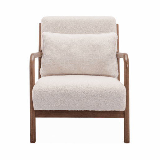 Cadeirão escandinavo em madeira de hévea clara, Lorens boucle, Creme, 65x80x79 cm
