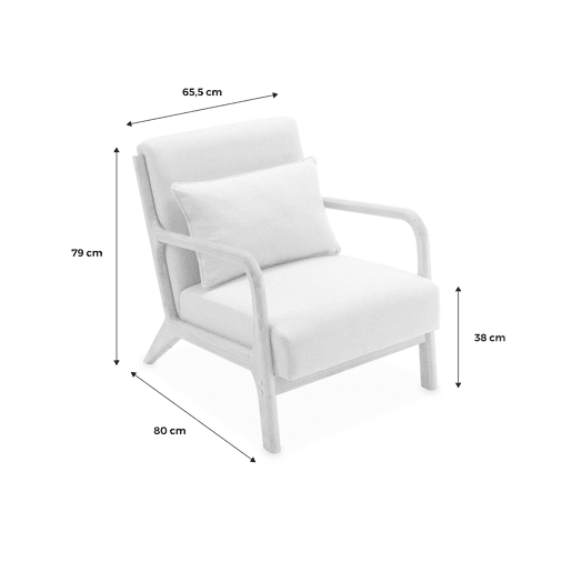 Cadeirão escandinavo em madeira de hévea clara, Lorens boucle, Creme, 65x80x79 cm