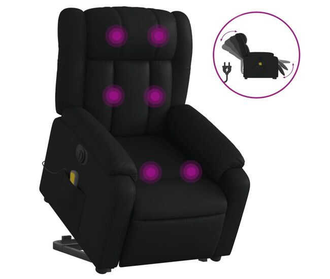 Vidaxl sillón de masaje elevable eléctrico cuero sintético negro