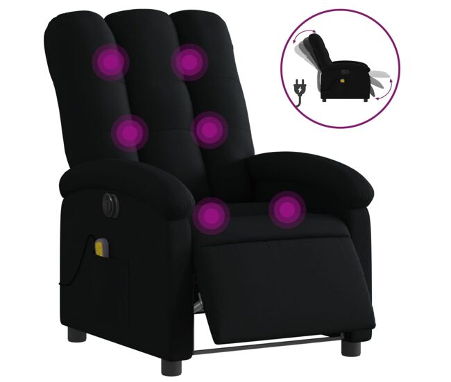 Vidaxl sillón reclinable de masaje eléctrico tela negro
