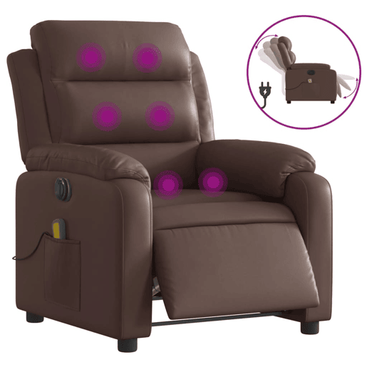 vidaXL Poltrona massagens reclinável elétrica couro artif. castanho vidaXL Poltrona massagens reclinável elétrica couro artif. castanho