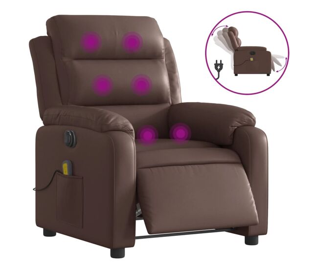 Vidaxl sillón de masaje reclinable eléctrico cuero sintético marrón