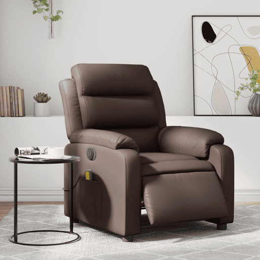 vidaXL Poltrona massagens reclinável elétrica couro artif. castanho vidaXL Poltrona massagens reclinável elétrica couro artif. castanho