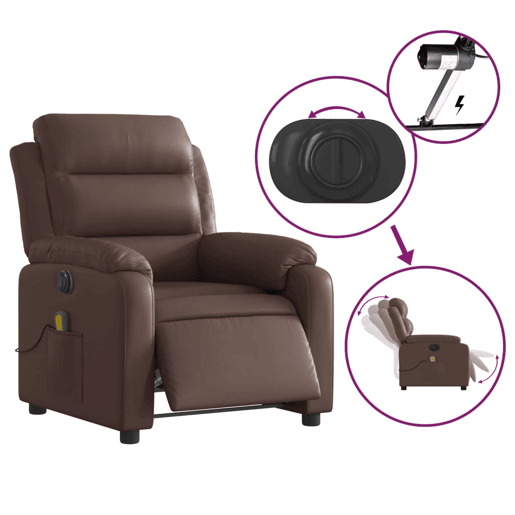 vidaXL Poltrona massagens reclinável elétrica couro artif. castanho vidaXL Poltrona massagens reclinável elétrica couro artif. castanho
