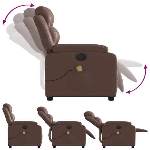 vidaXL Poltrona massagens reclinável elétrica couro artif. castanho vidaXL Poltrona massagens reclinável elétrica couro artif. castanho