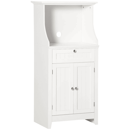 HOMCOM Móvel Auxiliar de Cozinha Móvel para Micro-Ondas Aparador de Cozinha com Gaveta Prateleira 2 Portas Compartimento Desenho Anti-Tombo para Sala de Jantar 60x40x122,5 cm Branco