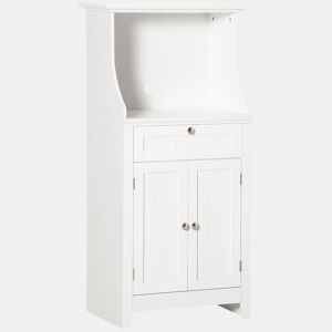 HOMCOM Móvel Auxiliar de Cozinha Móvel para Micro-Ondas Aparador de Cozinha com Gaveta Prateleira 2 Portas Compartimento Desenho Anti-Tombo para Sala de Jantar 60x40x122,5 cm Branco