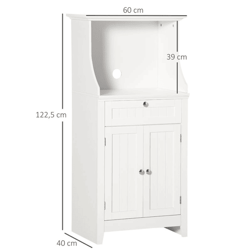 HOMCOM Móvel Auxiliar de Cozinha Móvel para Micro-Ondas Aparador de Cozinha com Gaveta Prateleira 2 Portas Compartimento Desenho Anti-Tombo para Sala de Jantar 60x40x122,5 cm Branco