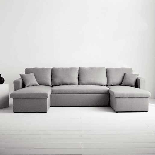 Sofá-cama panorâmico em tecido de 4 lugares, Urban, Cinza Claro, 281x142x86 cm