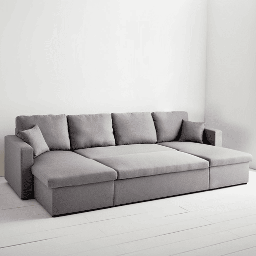 Sofá-cama panorâmico em tecido de 4 lugares, Urban, Cinza Claro, 281x142x86 cm