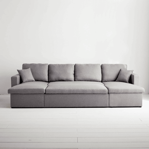 Sofá-cama panorâmico em tecido de 4 lugares, Urban, Cinza Claro, 281x142x86 cm