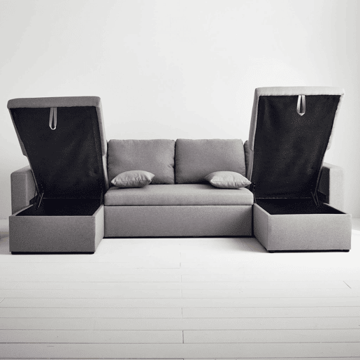Sofá-cama panorâmico em tecido de 4 lugares, Urban, Cinza Claro, 281x142x86 cm