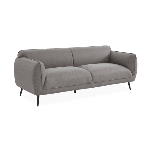 Sofá em tecido com pernas metálicas de 3 lugares, Soft, Cinza Claro, 205x82.3x76.3 cm