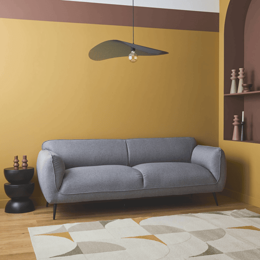 Sofá em tecido com pernas metálicas de 3 lugares, Soft, Cinza Claro, 205x82.3x76.3 cm