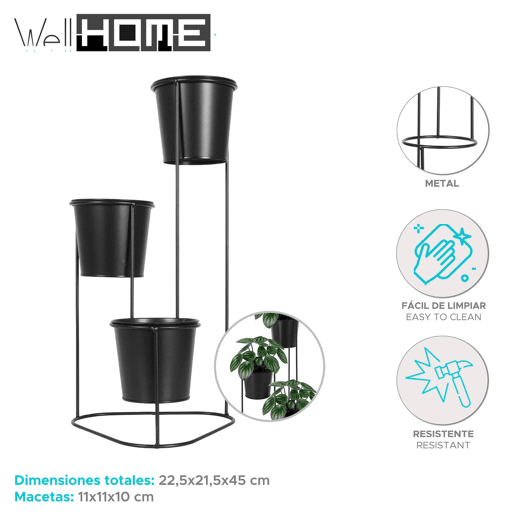 WELL HOME - Vaso de metal com 3 vasos emoldurados