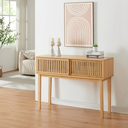 Mesa de consola Ørland com portas de bambu 110x39x81 cm - Natural en.casa