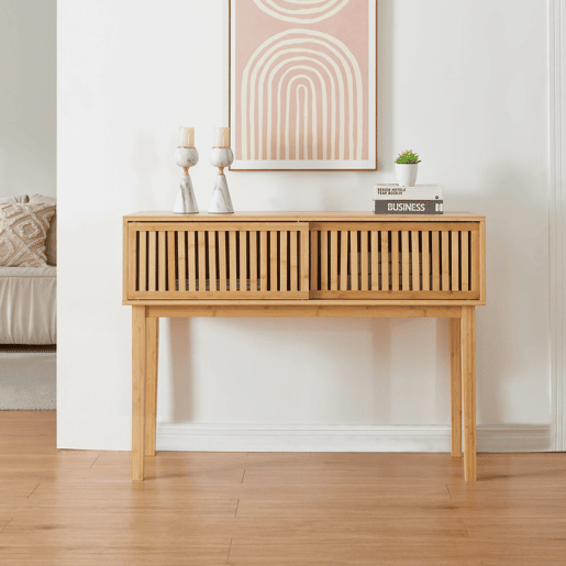 Mesa de consola Ørland com portas de bambu 110x39x81 cm - Natural en.casa