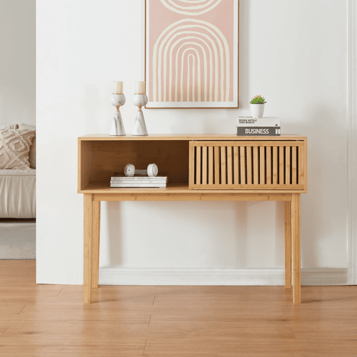 Mesa de consola Ørland com portas de bambu 110x39x81 cm - Natural en.casa