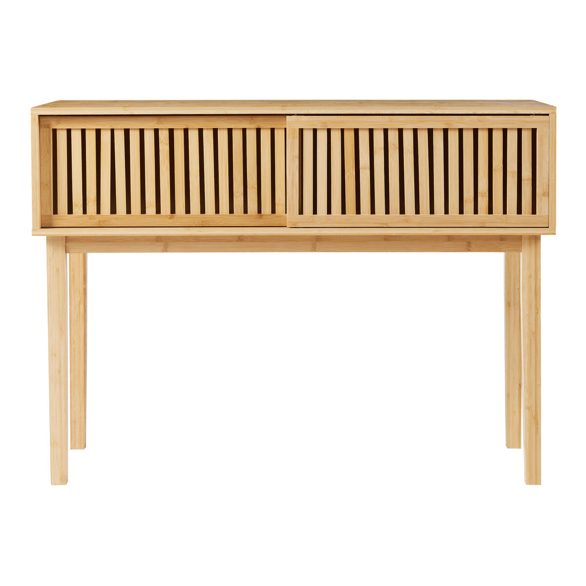 Mesa Auxiliar De Bambú Con Puertas Correderas Gris Claro | Estilo Moderno De Mediados De Siglo