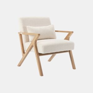 Cadeirão escandinavo em madeira de hevea e boucle, Antoine boucle, Branco, 70.5x75x81 cm
