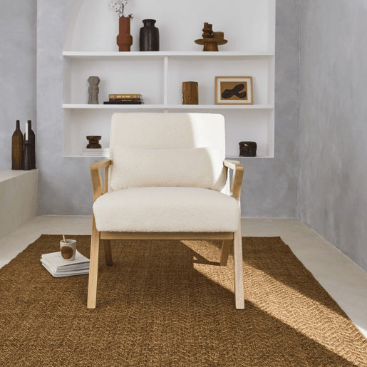 Cadeirão escandinavo em madeira de hevea e boucle, Antoine boucle, Branco, 70.5x75x81 cm