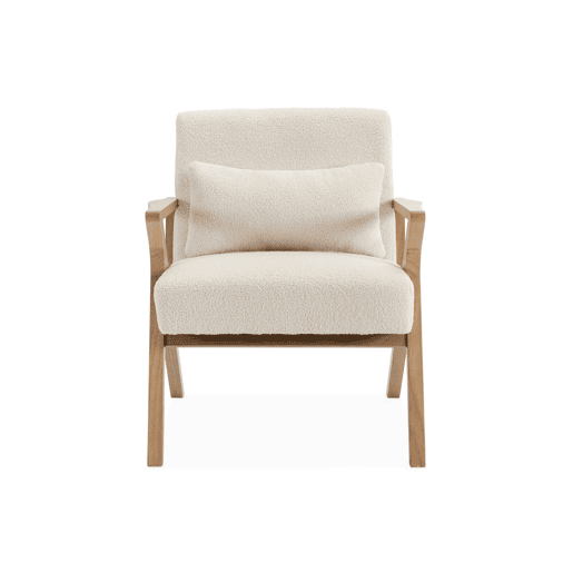 Cadeirão escandinavo em madeira de hevea e boucle, Antoine boucle, Branco, 70.5x75x81 cm