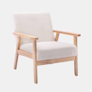 Cadeirão escandinavo encaracolado em madeira de hevea, Isak boucle, Boucle branco, 64x69.5x73 cm
