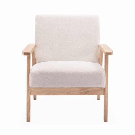 Cadeirão escandinavo encaracolado em madeira de hevea, Isak boucle, Boucle branco, 64x69.5x73 cm