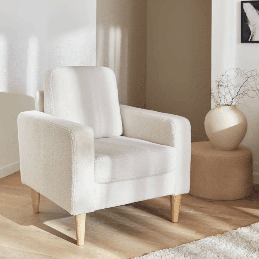 Poltrona em boucle escandinavo, Bjorn boucle, Branco, 78x77x70 cm