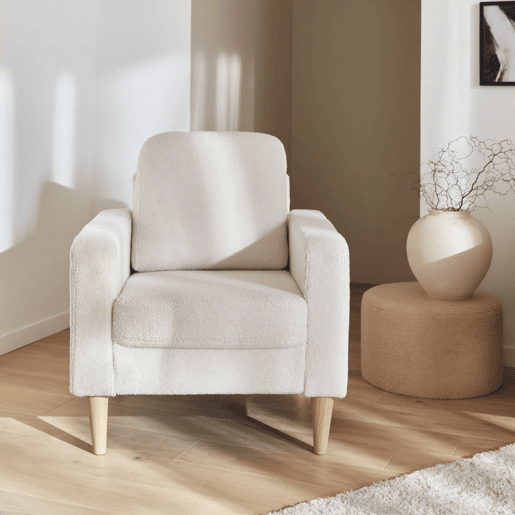 Poltrona em boucle escandinavo, Bjorn boucle, Branco, 78x77x70 cm