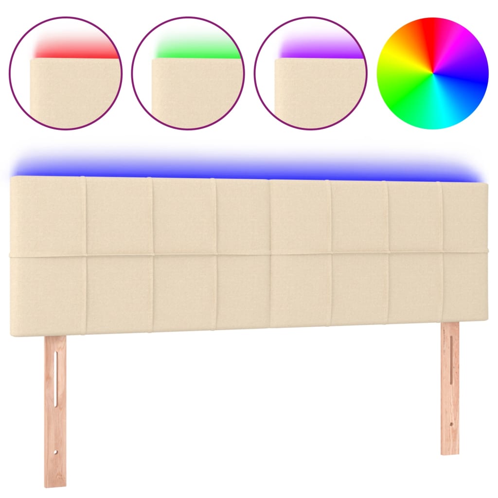 Cabecero con led de tela color crema 144x5x78/88 cm