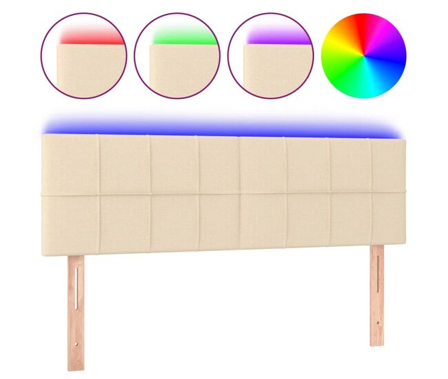 Cabecero con led de tela color crema 144x5x78/88 cm