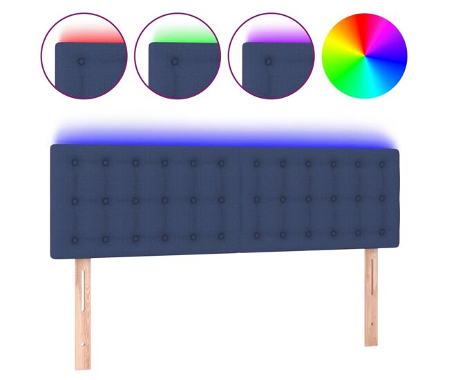 Cabecero con led de tela azul 144x5x78/88 cm