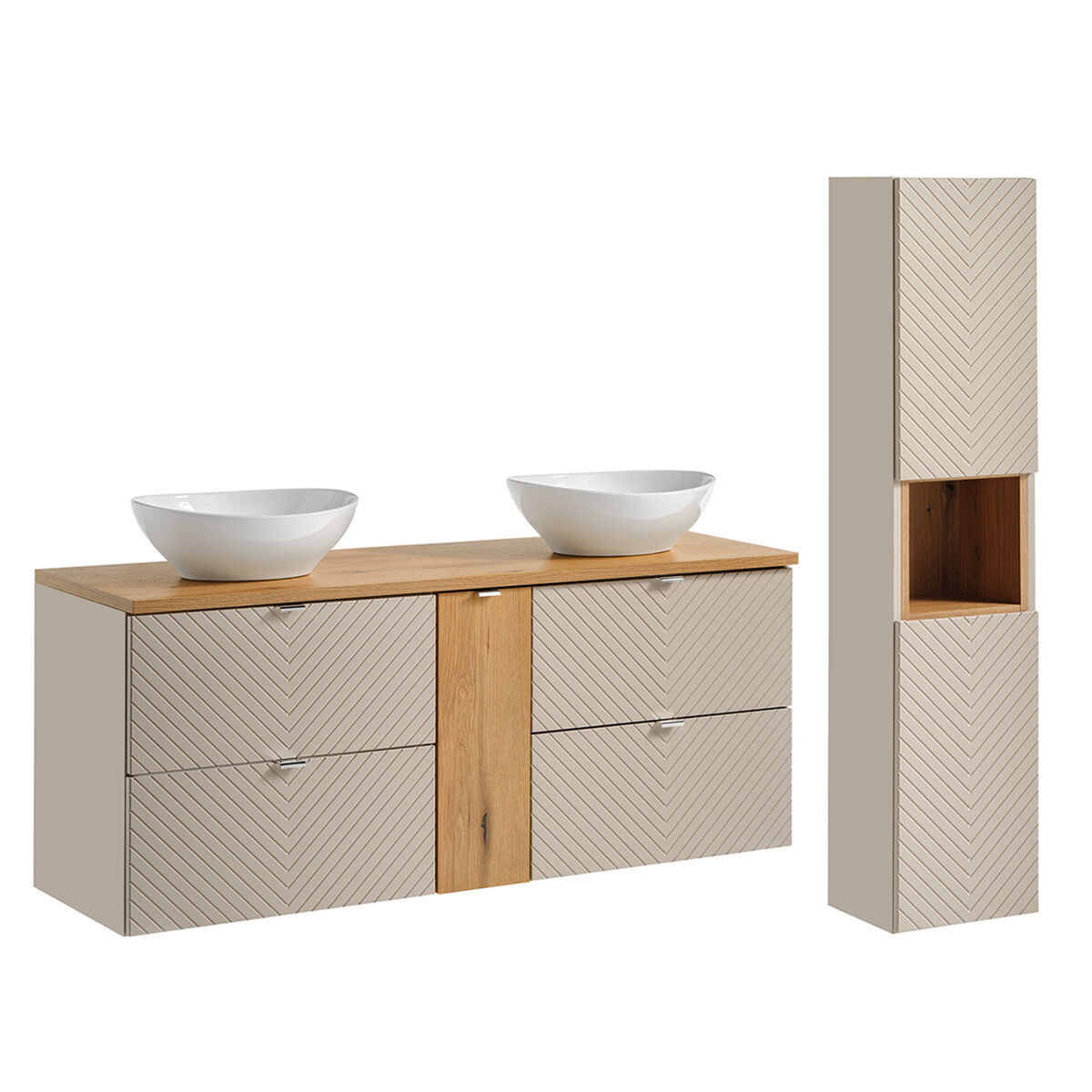 Conjunto de muebles con doble lavabo 4 cajones 1 puerta y columna Manoa