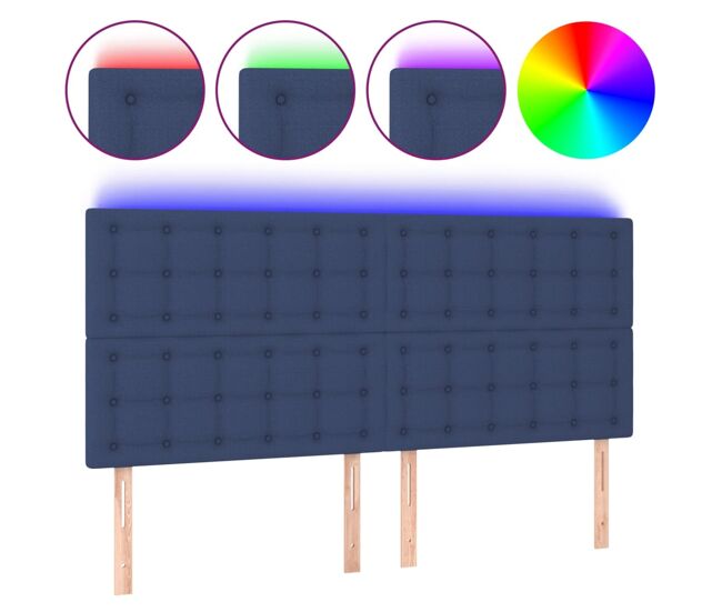 Cabecero con luces led tela azul 200x5x118/128 cm