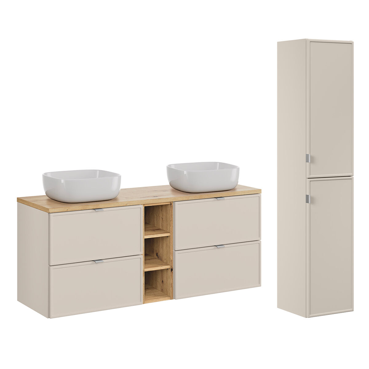 Conjunto de muebles con doble lavabo 3 compartimientos y columna Alba