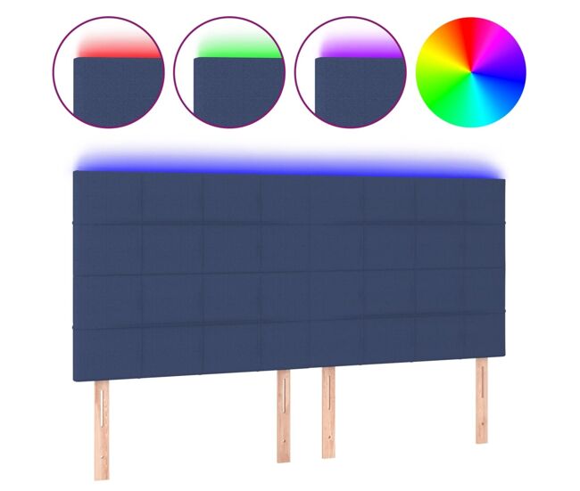 Cabecero con luces led tela azul 160x5x118/128 cm