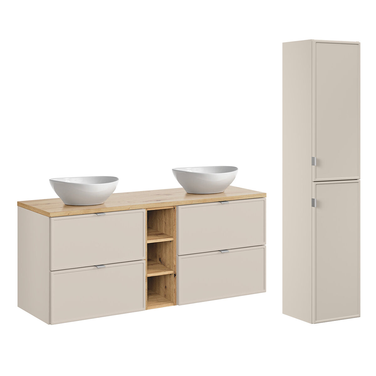 Conjunto de muebles con doble lavabo 3 compartimientos y columna Alba