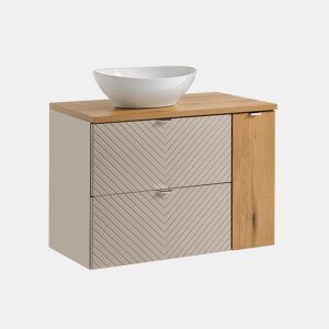 Móvel lavatório individual 80cm 2 gavetas 1 porta Manoa Caxemira e Madeira