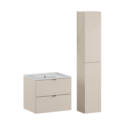 Móvel de casa de banho individual Azel Cachemire com lavatório e pedestal de 60 cm